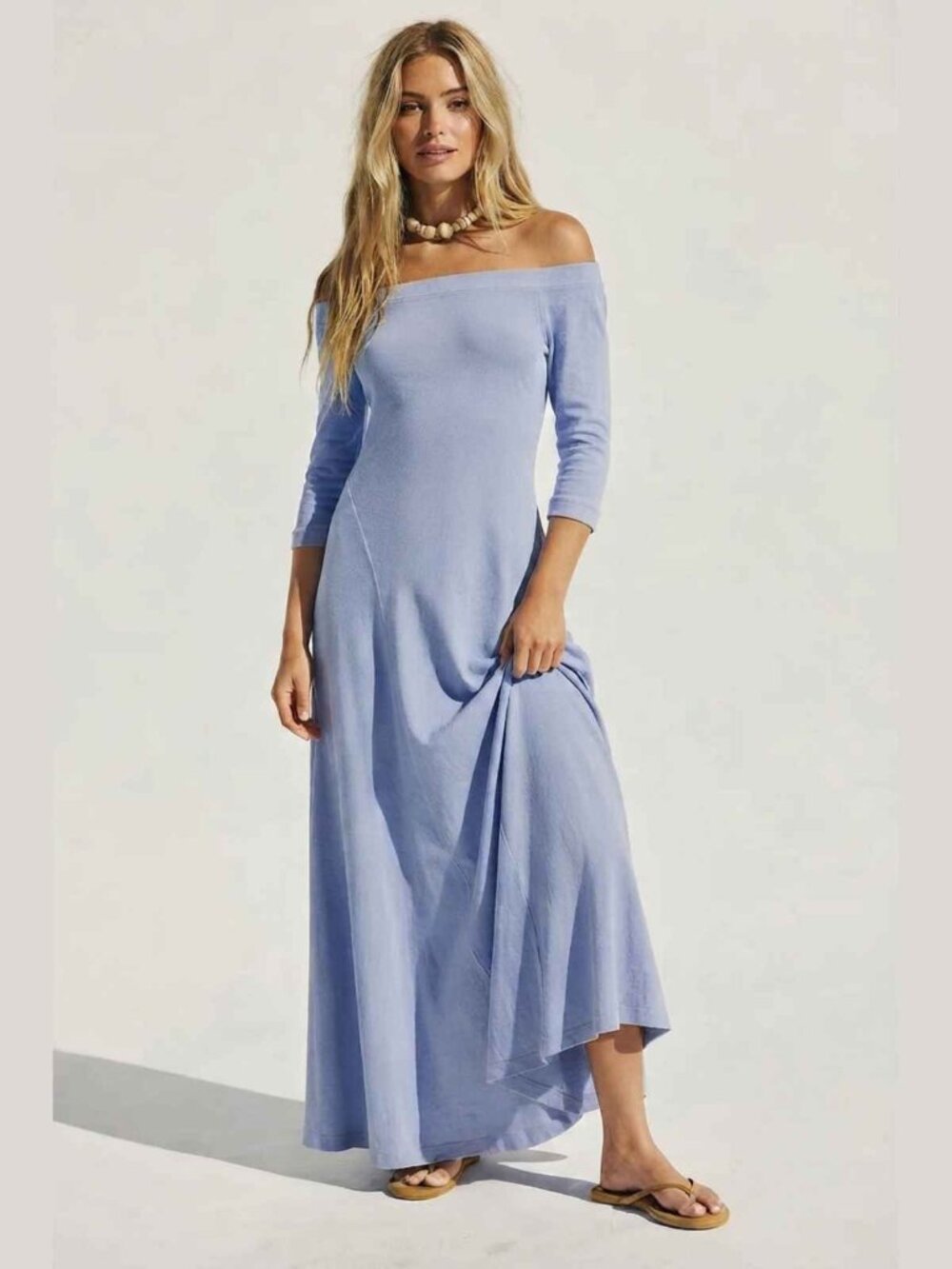FP Beach Blue Cotton Off the Shoulder Maxi Dress Size Small 8817